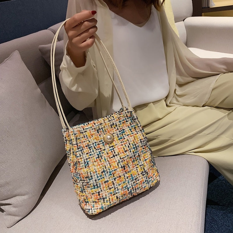 Woolen Knitted Pearl Bucket Single Shoulder Bag Ladies Handbag