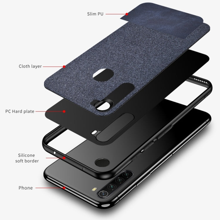 For Xiaomi Redmi Note 8 Shockproof Splicing PU + Cloth Texture PC + TPU Protective Case