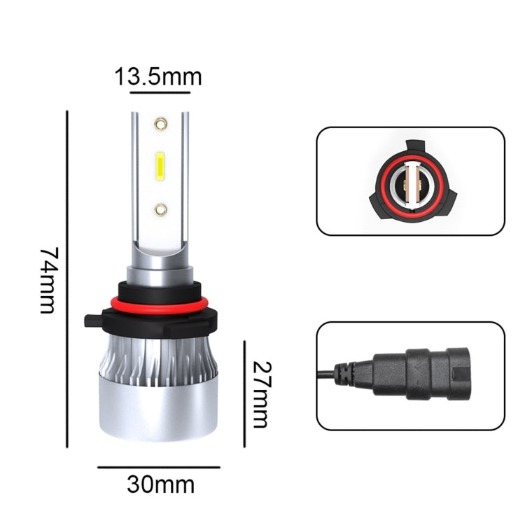 2 PCS YWXLight HB3 9005 60W 6000LM 6000K White LED Headlight Bulb Car Headlights with Aluminum Case