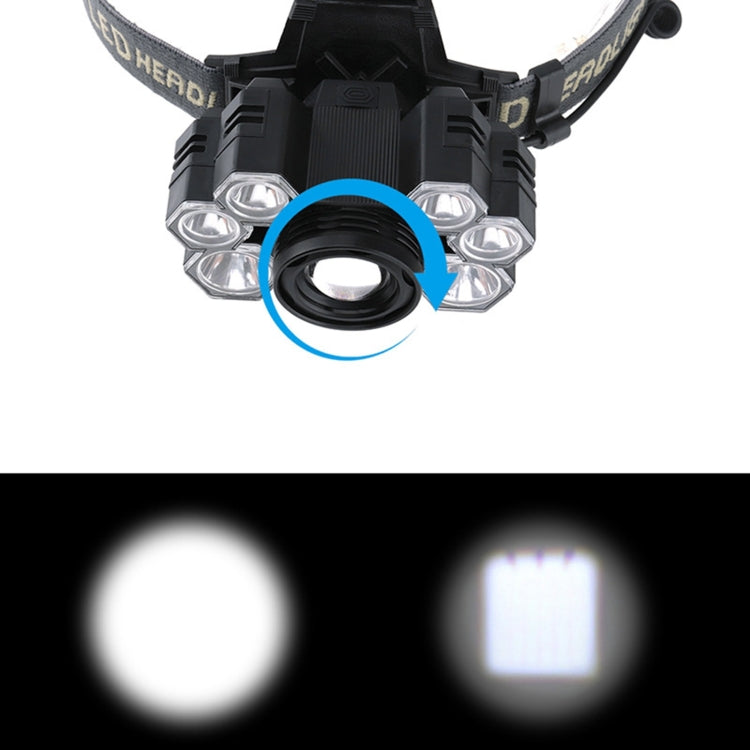 YWXLight 3T6+4XPE 7LEDs Strong Light Zoom Headlight USB Charging Night Fishing Headlamp