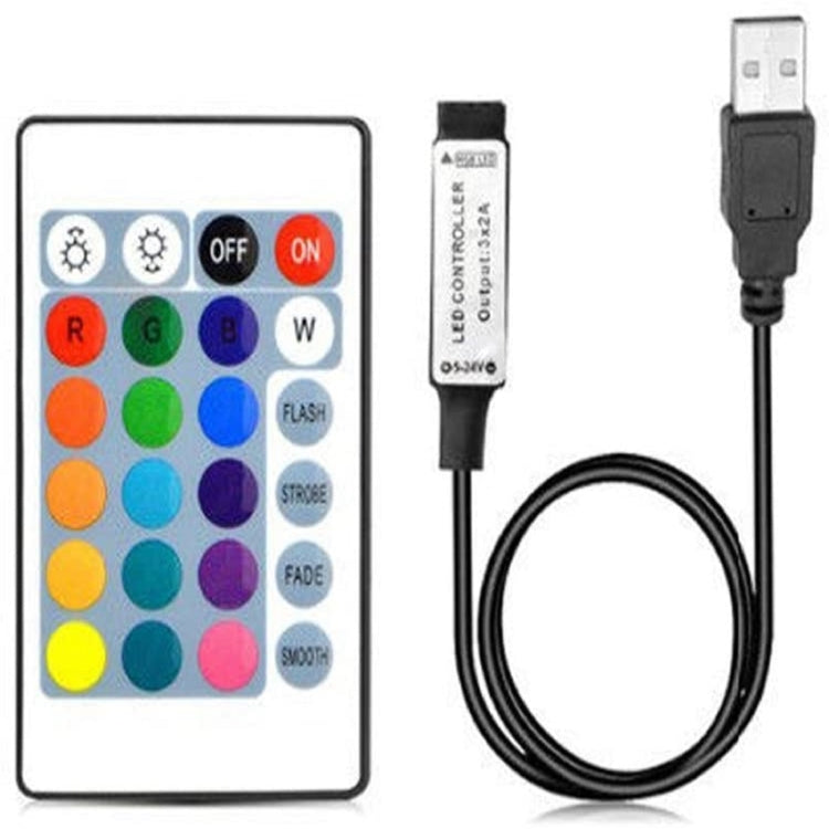 YWXLight LED Strip USB Controller with 24 Keys IR Remote Control for 5050 RGB LED Strip