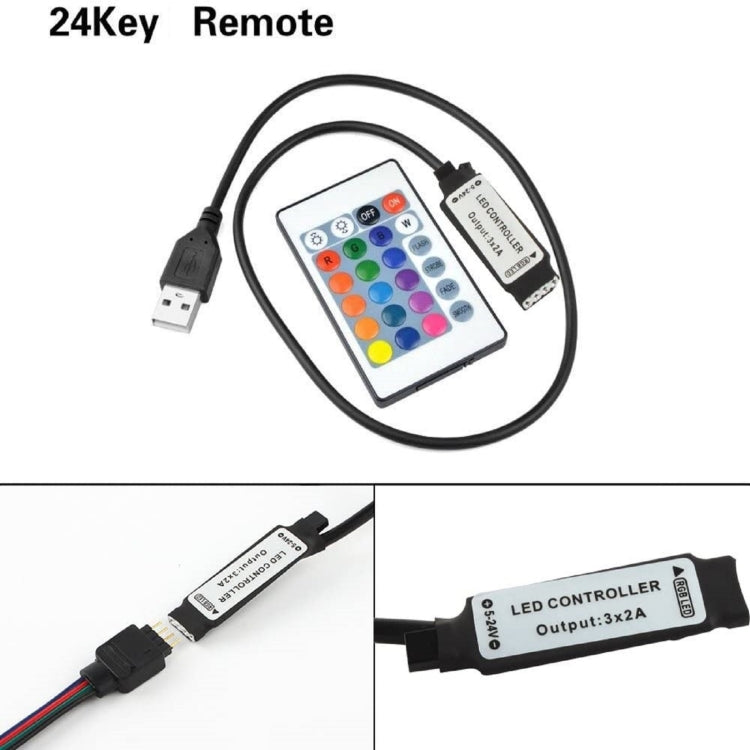 YWXLight LED Strip USB Controller with 24 Keys IR Remote Control for 5050 RGB LED Strip