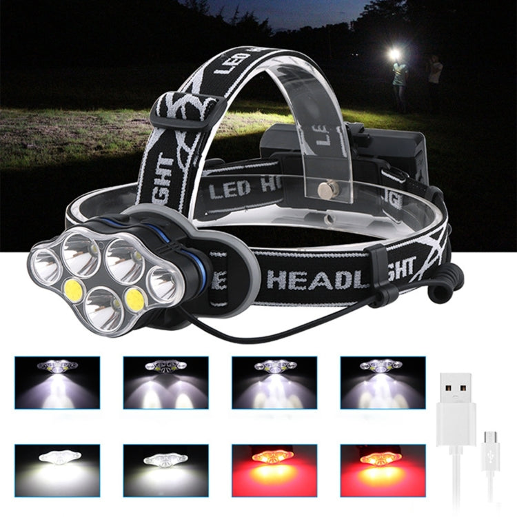 YWXLight 7 LEDs 7000K High-power Strong Light USB Rechargeable Outdoor Fishing Waterproof Headlight