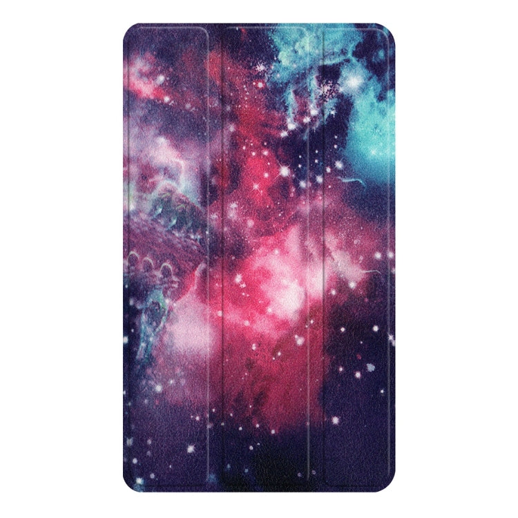 Horizontal Flip Galaxy Nebula Pattern Colored Painted PU Leather Case for Lenovo E7 / TB-7104F, with Three-folding Holder