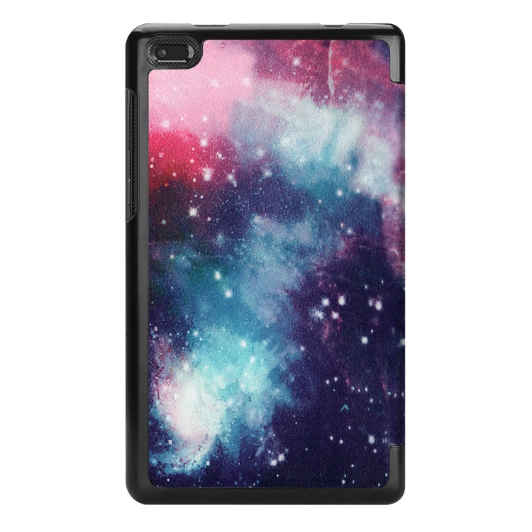 Horizontal Flip Galaxy Nebula Pattern Colored Painted PU Leather Case for Lenovo E7 / TB-7104F, with Three-folding Holder