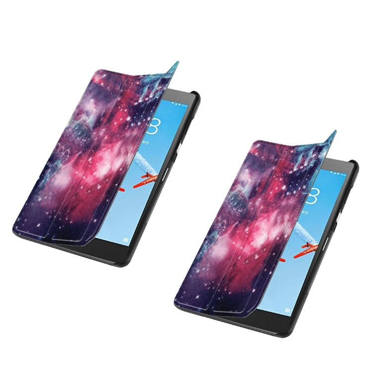 Horizontal Flip Galaxy Nebula Pattern Colored Painted PU Leather Case for Lenovo E7 / TB-7104F, with Three-folding Holder