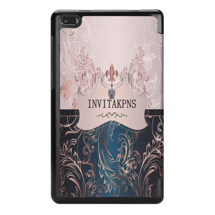 Horizontal Flip French Flower Texture Pattern Colored Painted PU Leather Case For Lenovo E7 / TB-7104F, With Three-folding Holder