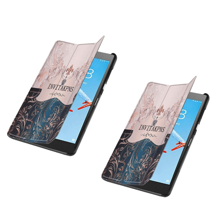 Horizontal Flip French Flower Texture Pattern Colored Painted PU Leather Case For Lenovo E7 / TB-7104F, With Three-folding Holder