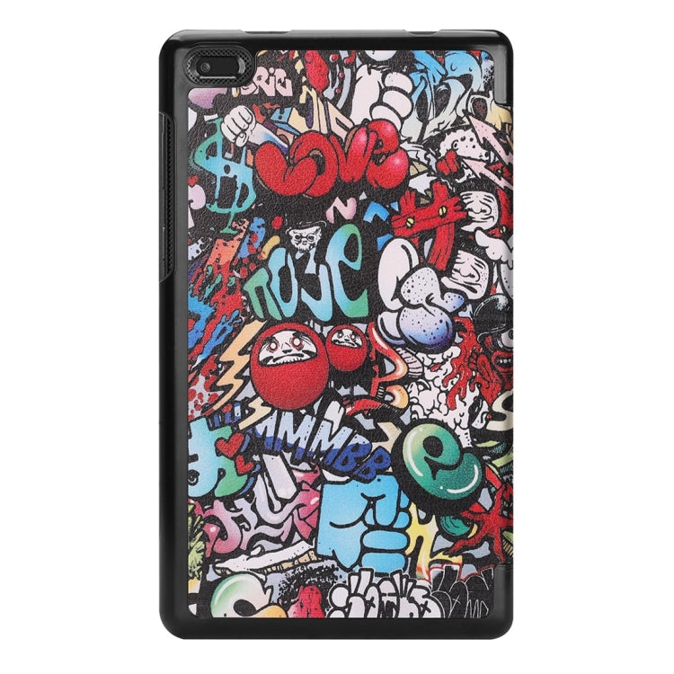 Horizontal Flip Graffiti Pattern Colored Painted PU Leather Case For Lenovo E7 / TB-7104F, With Three-folding Holder