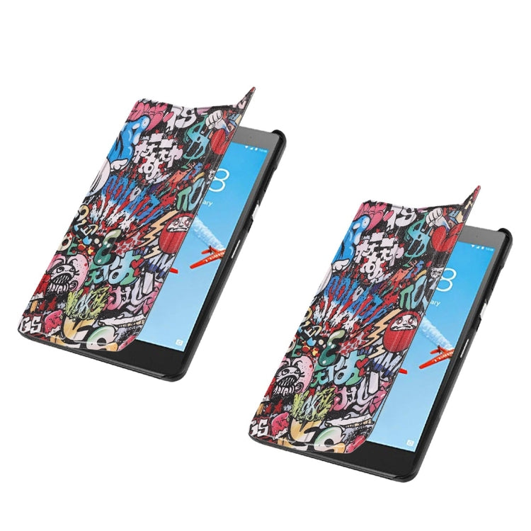 Horizontal Flip Graffiti Pattern Colored Painted PU Leather Case For Lenovo E7 / TB-7104F, With Three-folding Holder