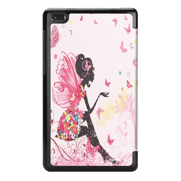 Horizontal Flip Elf Girl Pattern Colored Painted PU Leather Case For Lenovo E7 / TB-7104F, With Three-folding Holder