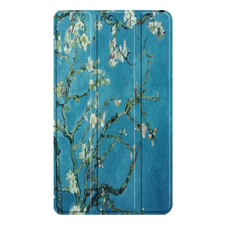 Horizontal Flip Apricot Flower Pattern Colored Painted PU Leather Case For Lenovo E7 / TB-7104F, With Three-folding Holder