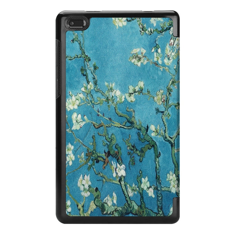 Horizontal Flip Apricot Flower Pattern Colored Painted PU Leather Case For Lenovo E7 / TB-7104F, With Three-folding Holder