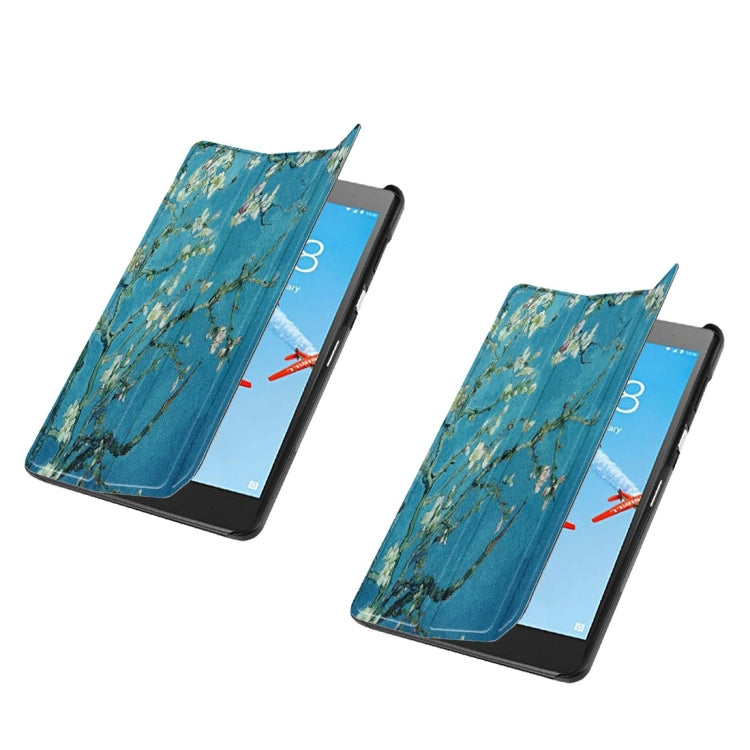 Horizontal Flip Apricot Flower Pattern Colored Painted PU Leather Case For Lenovo E7 / TB-7104F, With Three-folding Holder