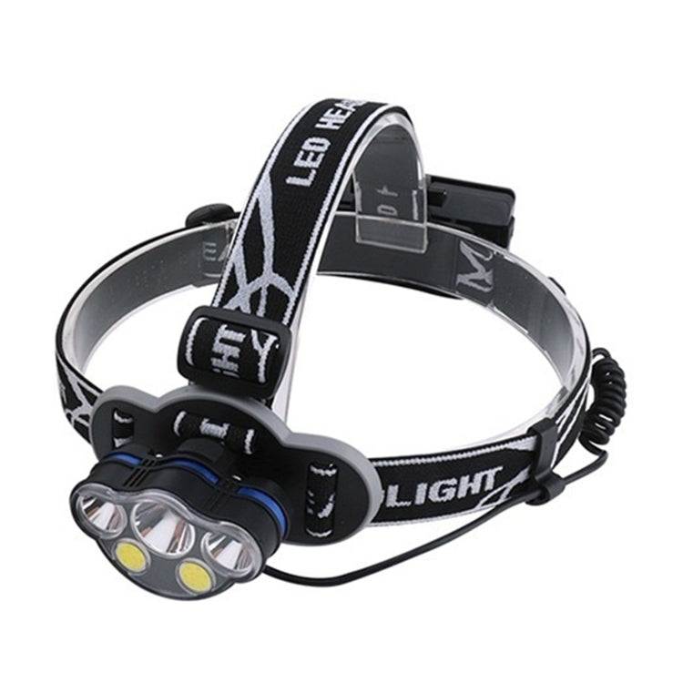 YWXLight 5LEDs USB Charging Strong Headlight T6 Aluminum Alloy Fishing Lamp(Headlight+USB Cable+2xBattery)