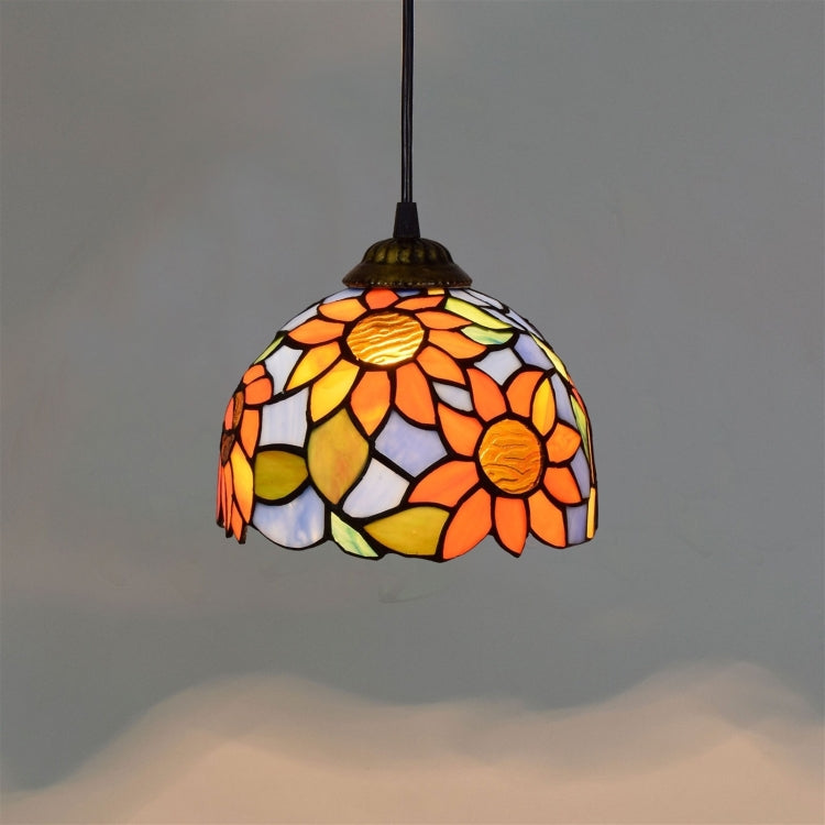 YWXLight 8 inch Blue Sun Flower Colored Glass Small Pendent Lamp
