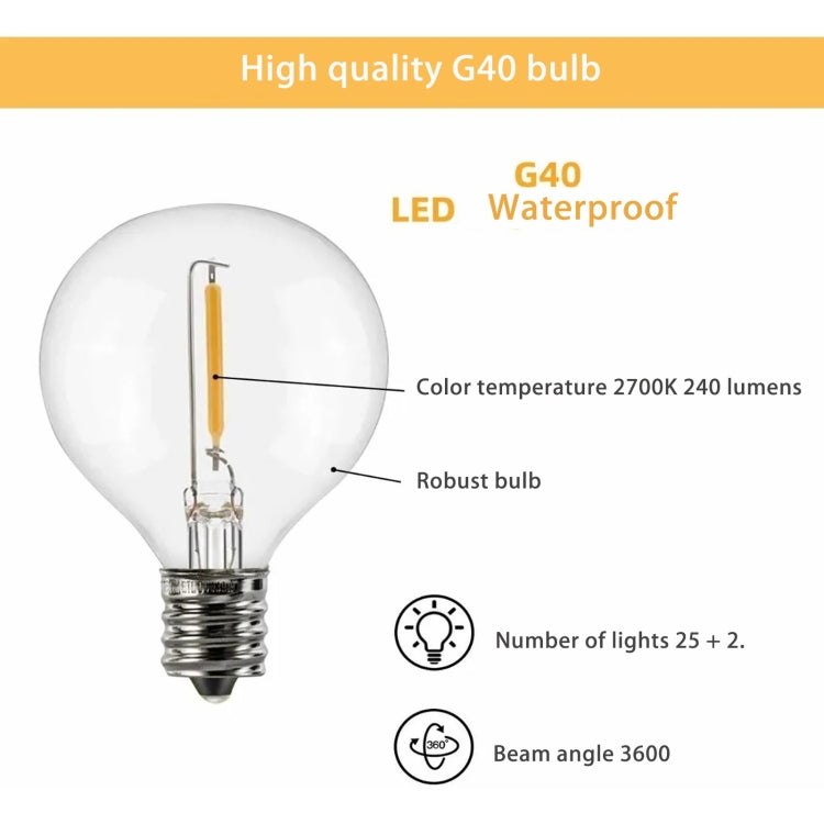 YWXLight 7.6m IP65 Waterproof Outdoor Solar Lights Garland 25 + 2 Waterproof Bulbs