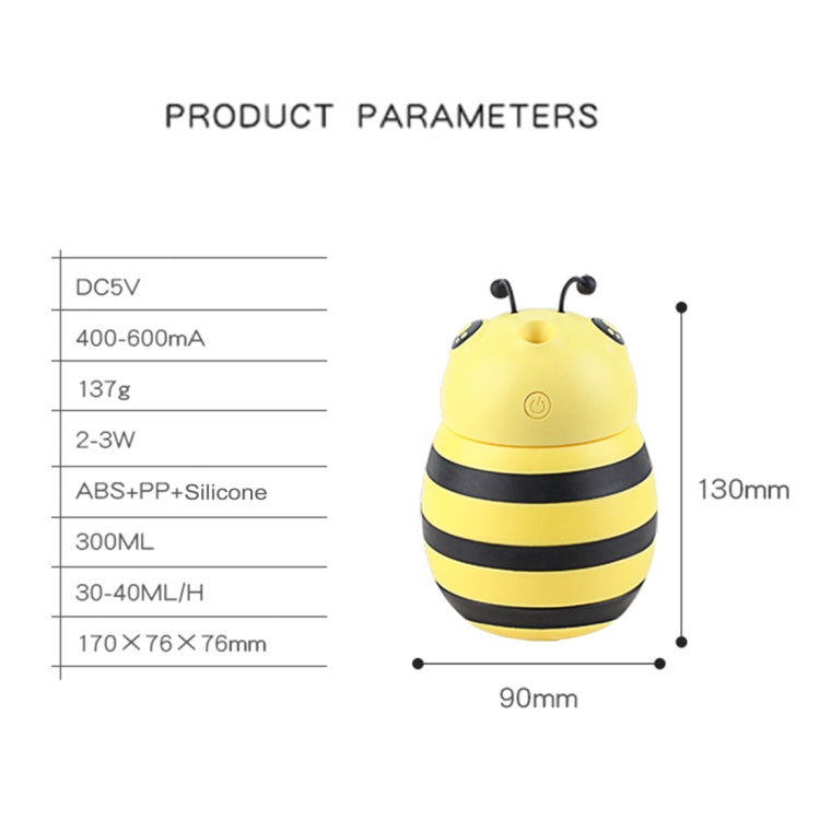 Bee Shape Silicone Portable Mute Desktop Air Humidifier with Night Light, Capacity: 300ml, DC 5V