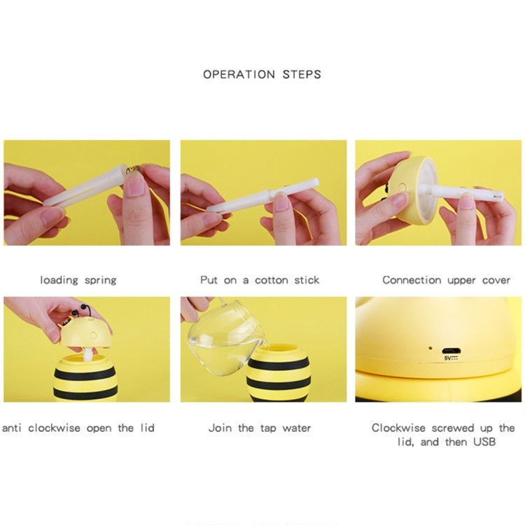 Bee Shape Silicone Portable Mute Desktop Air Humidifier with Night Light, Capacity: 300ml, DC 5V