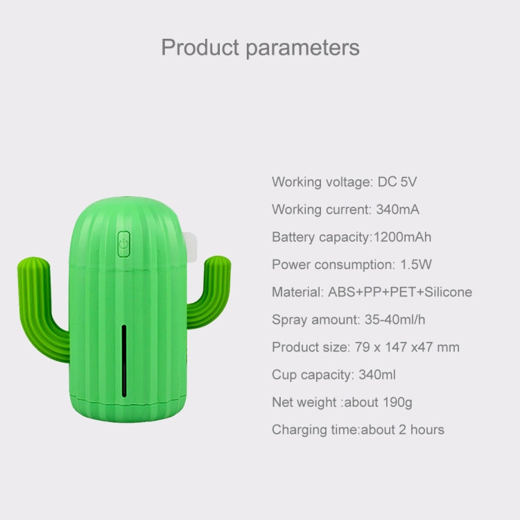 Cactus Shape Silicone Portable Mute Desktop Air Humidifier with Night Light, Capacity: 340ml, DC 5V