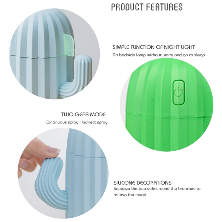Cactus Shape Silicone Portable Mute Desktop Air Humidifier with Night Light, Capacity: 340ml, DC 5V