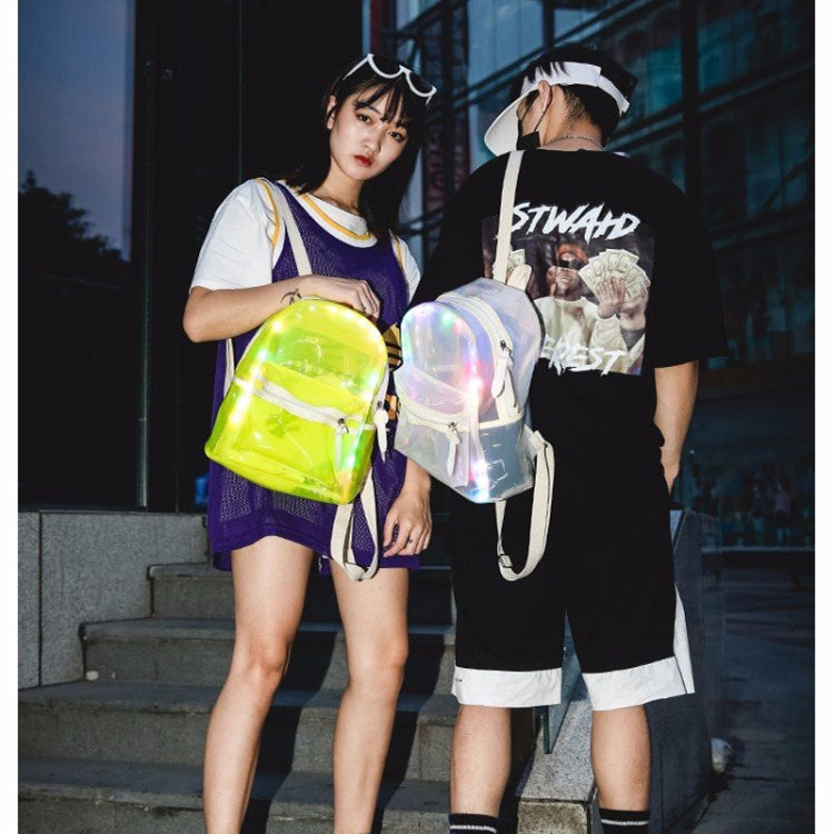LED Light Jelly Color Clear Double Shoulders Backpack Bag