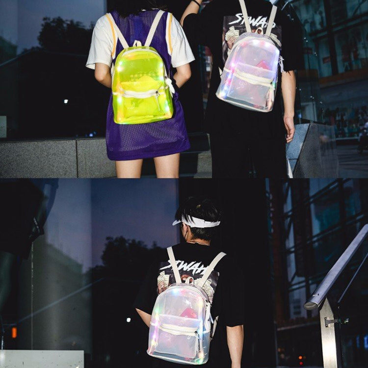 LED Light Jelly Color Clear Double Shoulders Backpack Bag