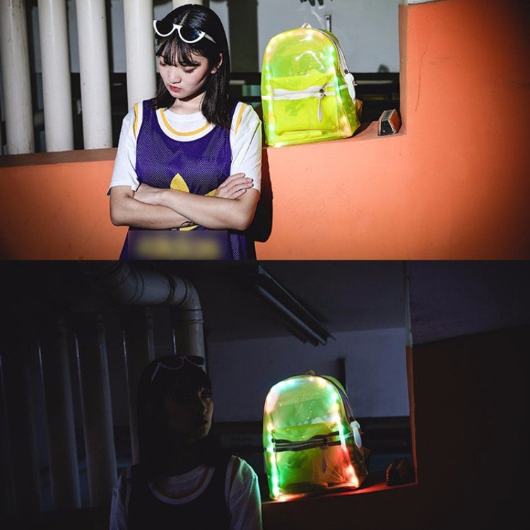 LED Light Jelly Color Clear Double Shoulders Backpack Bag