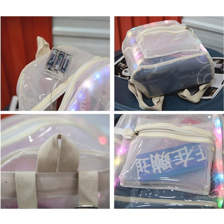 LED Light Jelly Color Clear Double Shoulders Backpack Bag