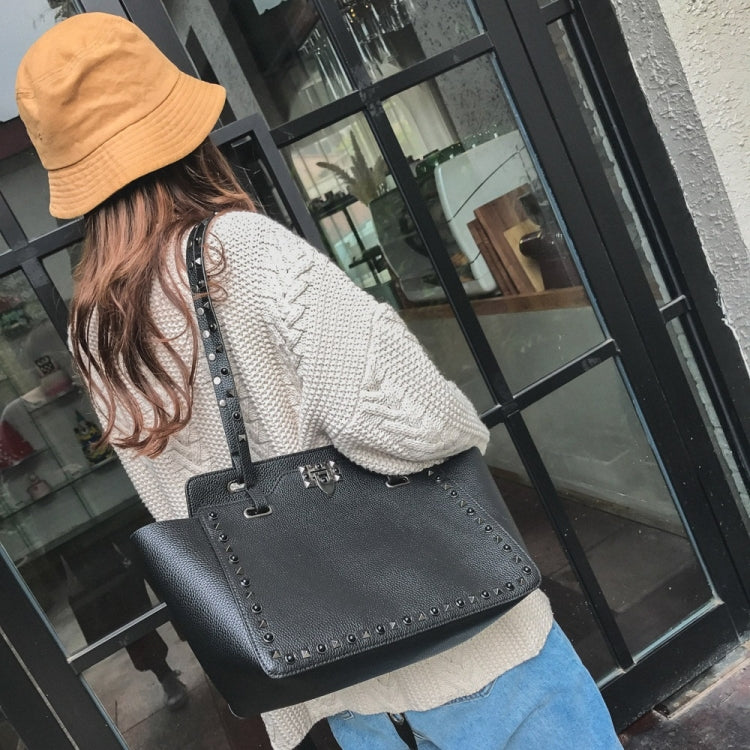 2 in 1 Fashionable PU Leather Rivet Women's Handbag Single-shoulder Bag Messenger Bag