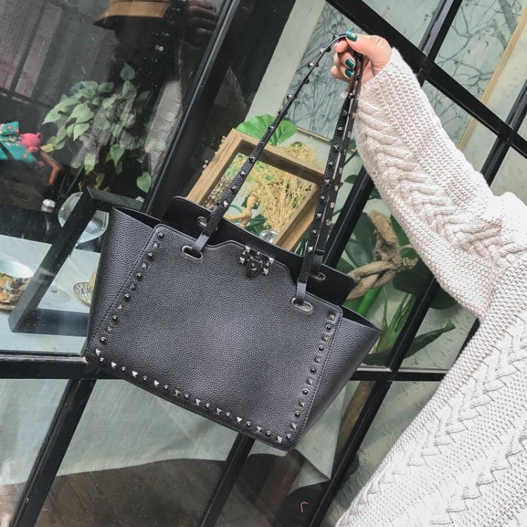 2 in 1 Fashionable PU Leather Rivet Women's Handbag Single-shoulder Bag Messenger Bag