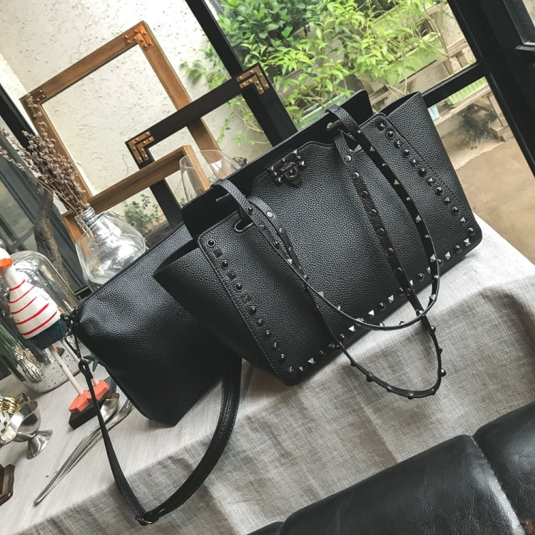 2 in 1 Fashionable PU Leather Rivet Women's Handbag Single-shoulder Bag Messenger Bag
