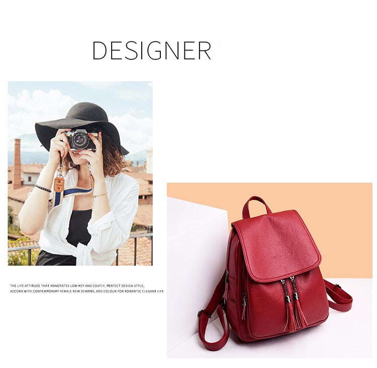 Large Capacity PU Leather Litchi Texture Backpack Handbag Shoulder Bag