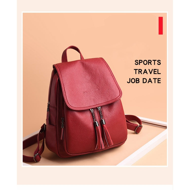 Large Capacity PU Leather Litchi Texture Backpack Handbag Shoulder Bag