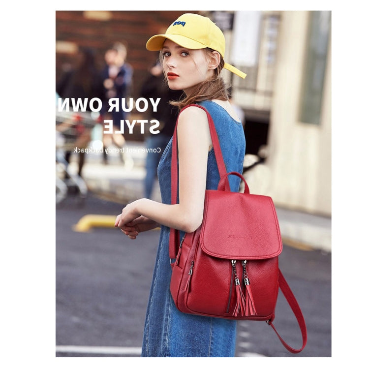 Large Capacity PU Leather Litchi Texture Backpack Handbag Shoulder Bag