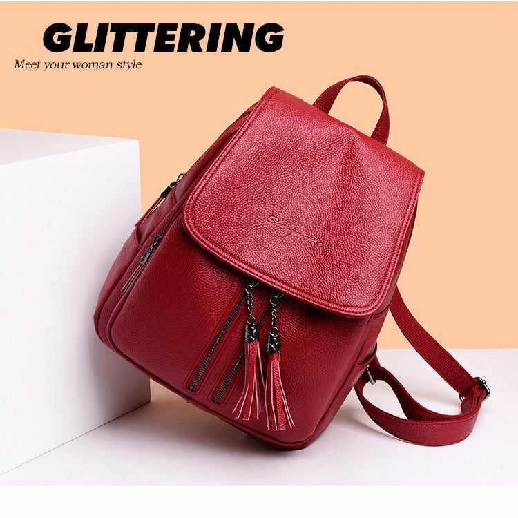 Large Capacity PU Leather Litchi Texture Backpack Handbag Shoulder Bag