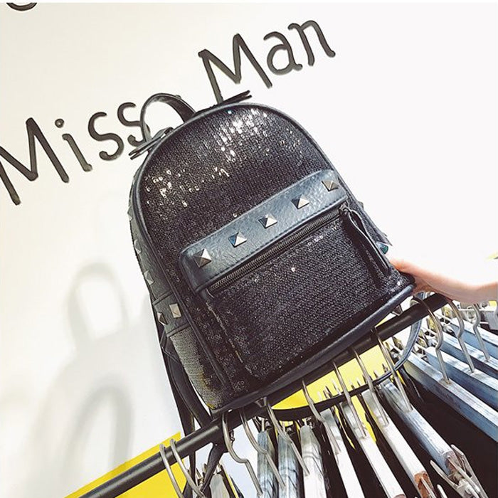 Cute Glitter Bling Backpack Rivet PU Leather Double-shoulder School Bag