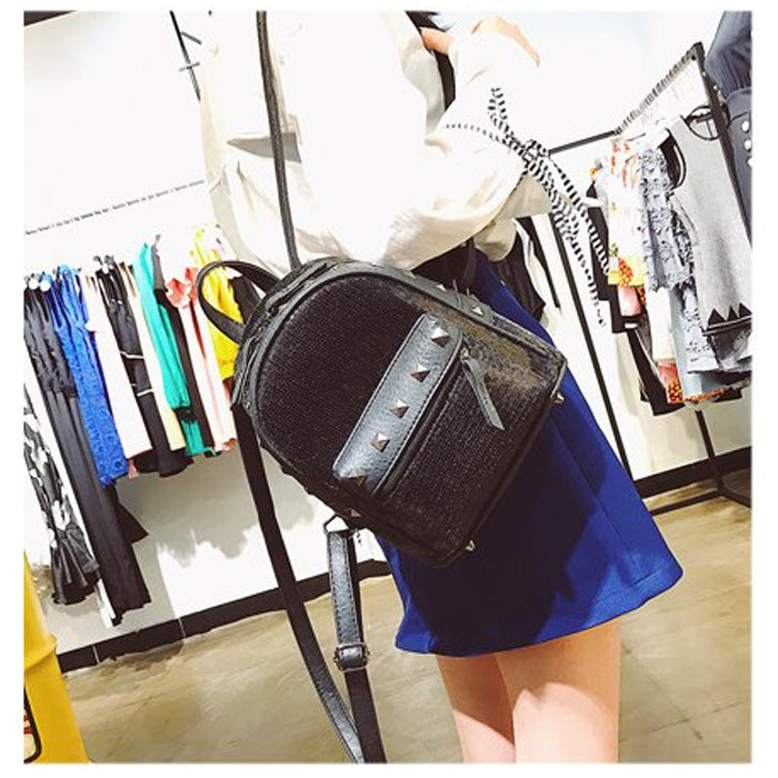 Cute Glitter Bling Backpack Rivet PU Leather Double-shoulder School Bag