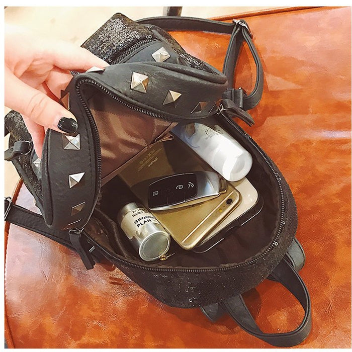 Cute Glitter Bling Backpack Rivet PU Leather Double-shoulder School Bag