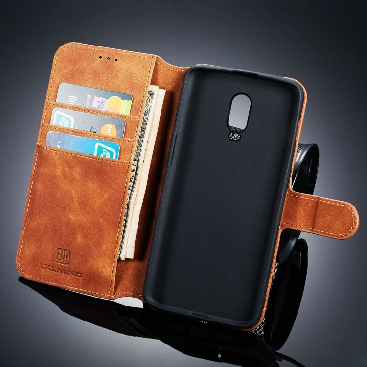 DG.MING Retro Oil Side Horizontal Flip Case for OnePlus 6T, with Holder & Card Slots & Wallet