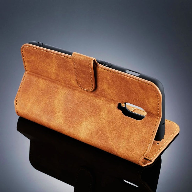 DG.MING Retro Oil Side Horizontal Flip Case for OnePlus 6T, with Holder & Card Slots & Wallet