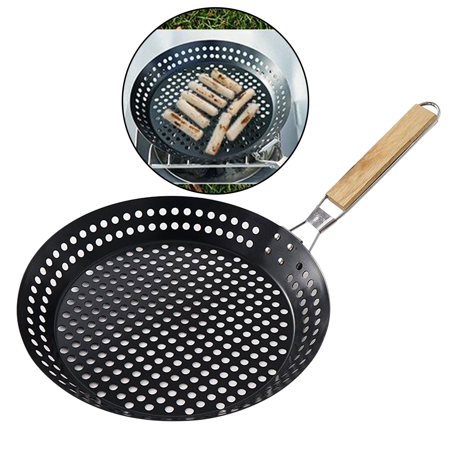 12" Round Outdoor Folding Grill Pan Camping BBQ Kitchen Tray Basket Fry Pan