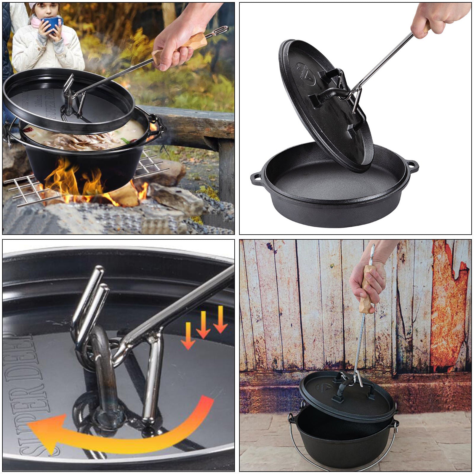 Stainless Steel Camping Oven Lid Lifter Lifting Carrying Dutch Ovens 14''