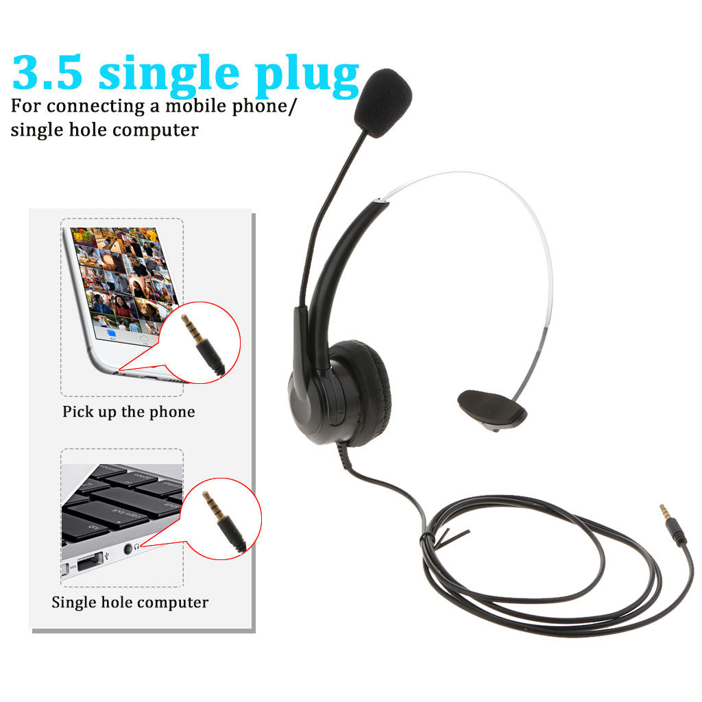 Cell Phone Headset with Microphone, Monaural Mobile Phone Laptop Headphones with