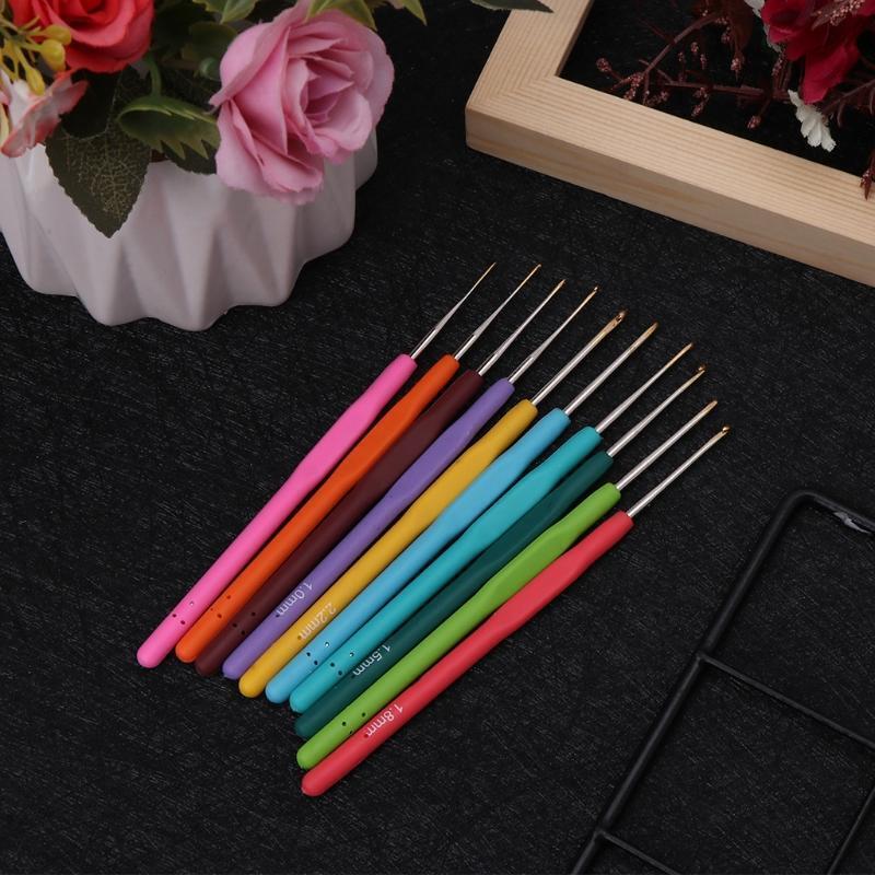 10Pcs Bearded Needle Crochet Hooks Set Ergonomic Soft-Grip Handle Sewing DIY