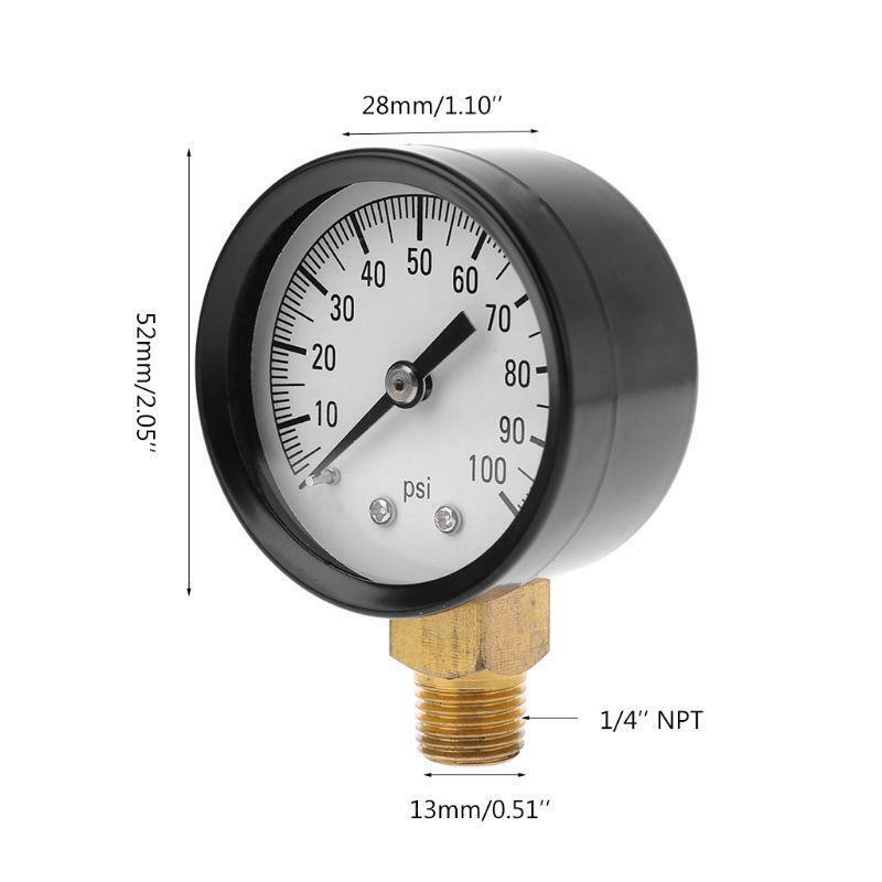 0-100 PSI 1/4" Well Pump Pool Spa Filter Water Pressure Gauge Low Lead Side