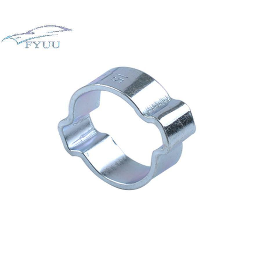 100 × Double Ear Hose Clips Water Fuel Air Clamps For Zinc Plated Assortment Box