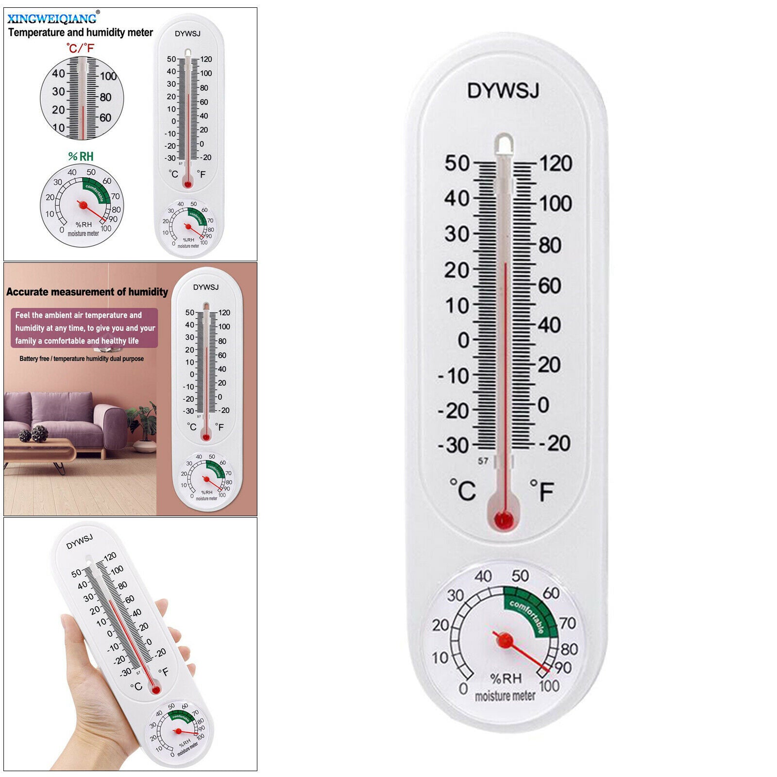 Kitchen Wall Mounted Thermometer Temperature Humidity Gauge for Home Offices