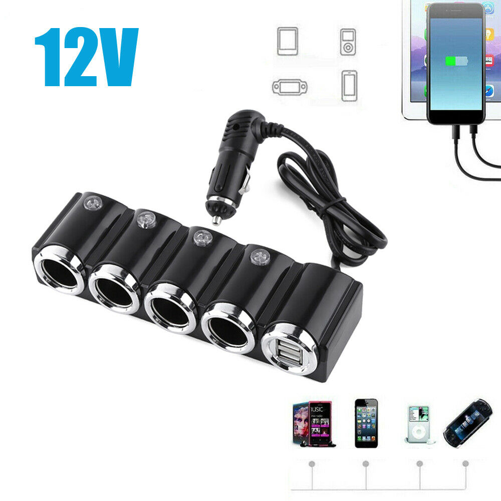 4 Way Auto Car Lighter Multi Socket Splitter Charger DC 12V 2 USB Port