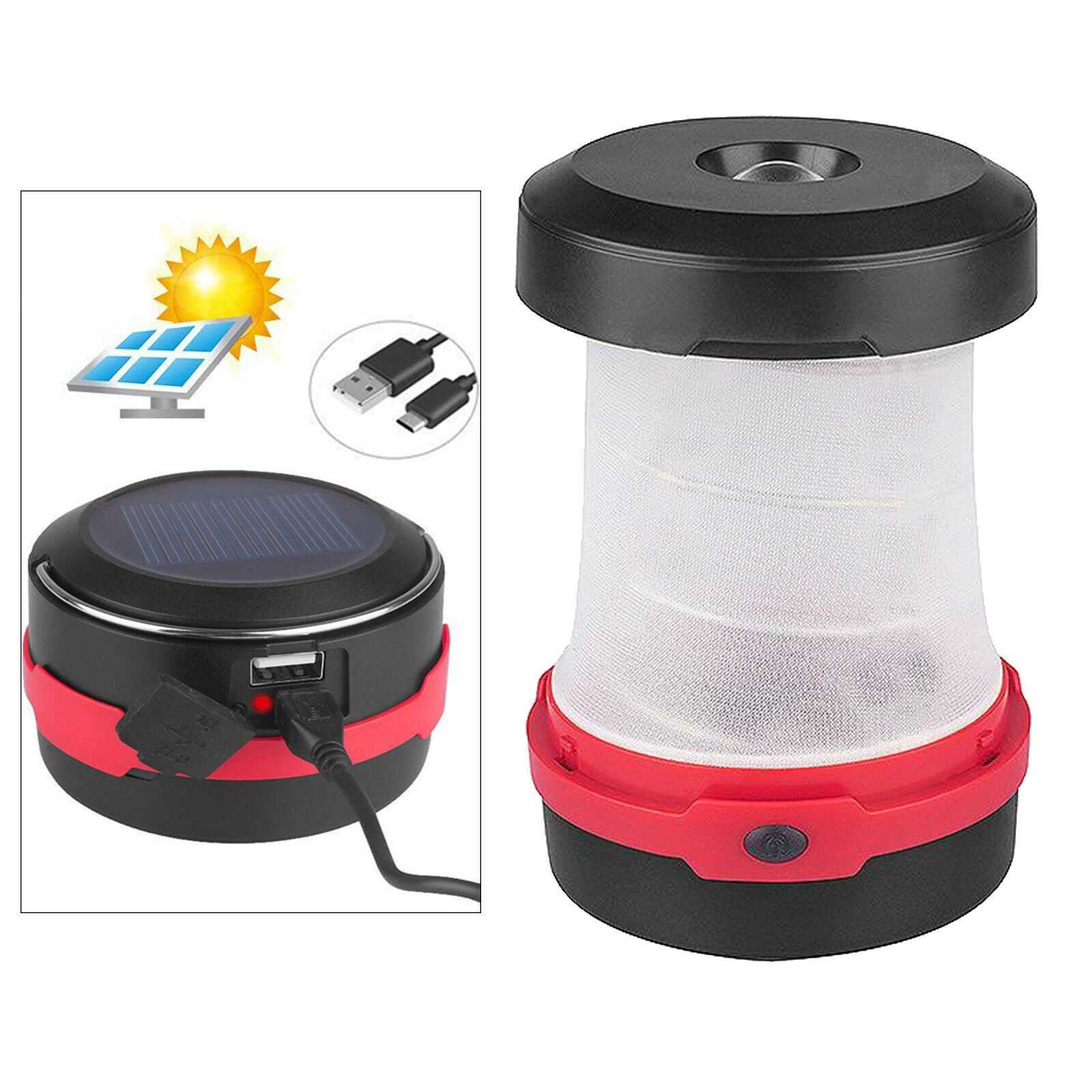 Solar and USB Rechargeable 2-in-1 Portable LED Collapsible Camping Lantern Light